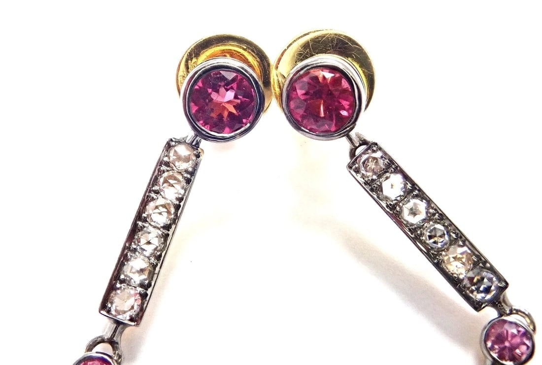 Rare! Authentic Laura Munder 18k Yellow Gold Diamond Pink Sapphire Earrings - 4