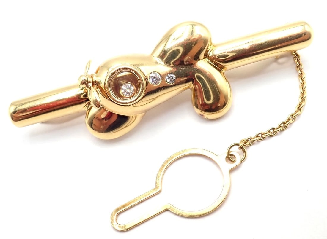 Authentic! Vintage Chopard 18k Yellow Gold Happy Diamond Airplane Tie Clip Clasp - 4