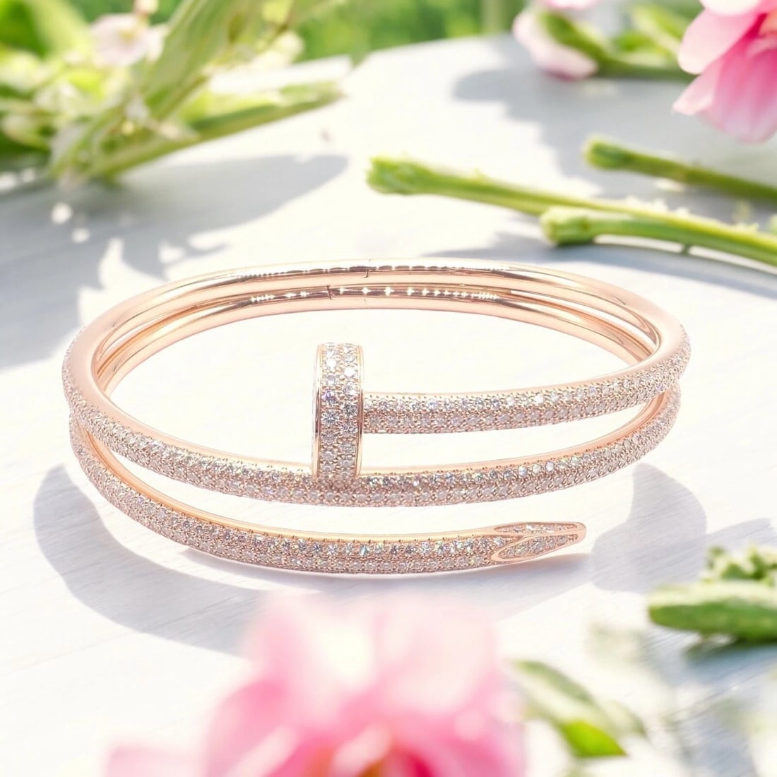 Cartier Juste un Clou Nail 18k Rose Gold Diamond Bangle Bracelet Size 16 Paper - 2
