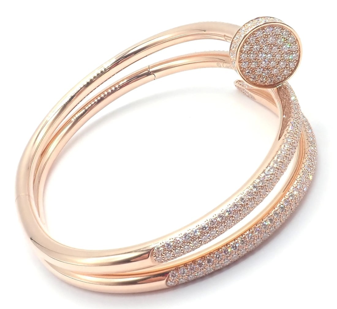Cartier Juste un Clou Nail 18k Rose Gold Diamond Bangle Bracelet Size 16 Paper - 3