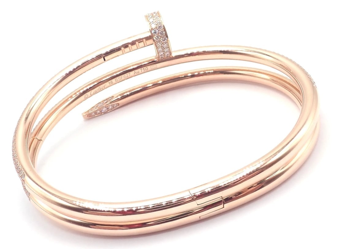 Cartier Juste un Clou Nail 18k Rose Gold Diamond Bangle Bracelet Size 16 Paper - 4