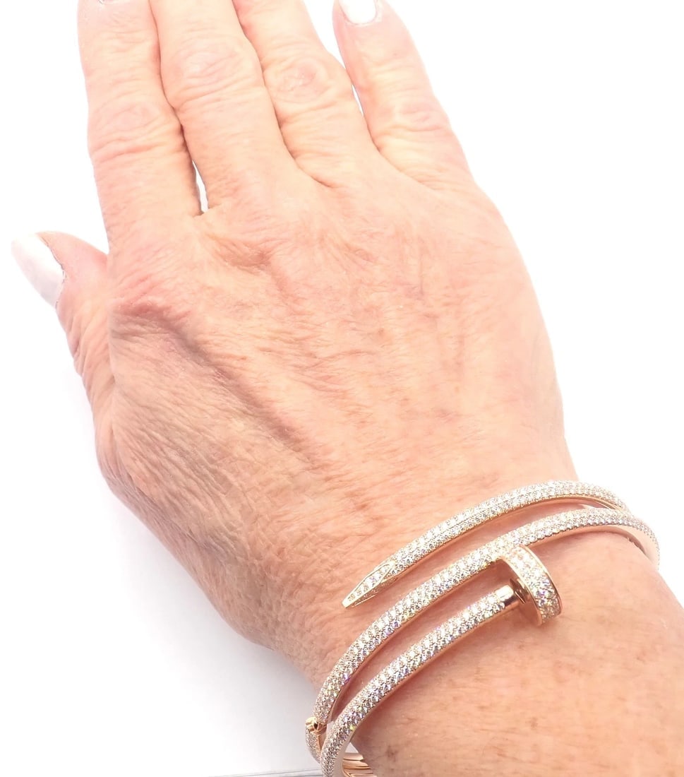Cartier Juste un Clou Nail 18k Rose Gold Diamond Bangle Bracelet Size 16 Paper - 7