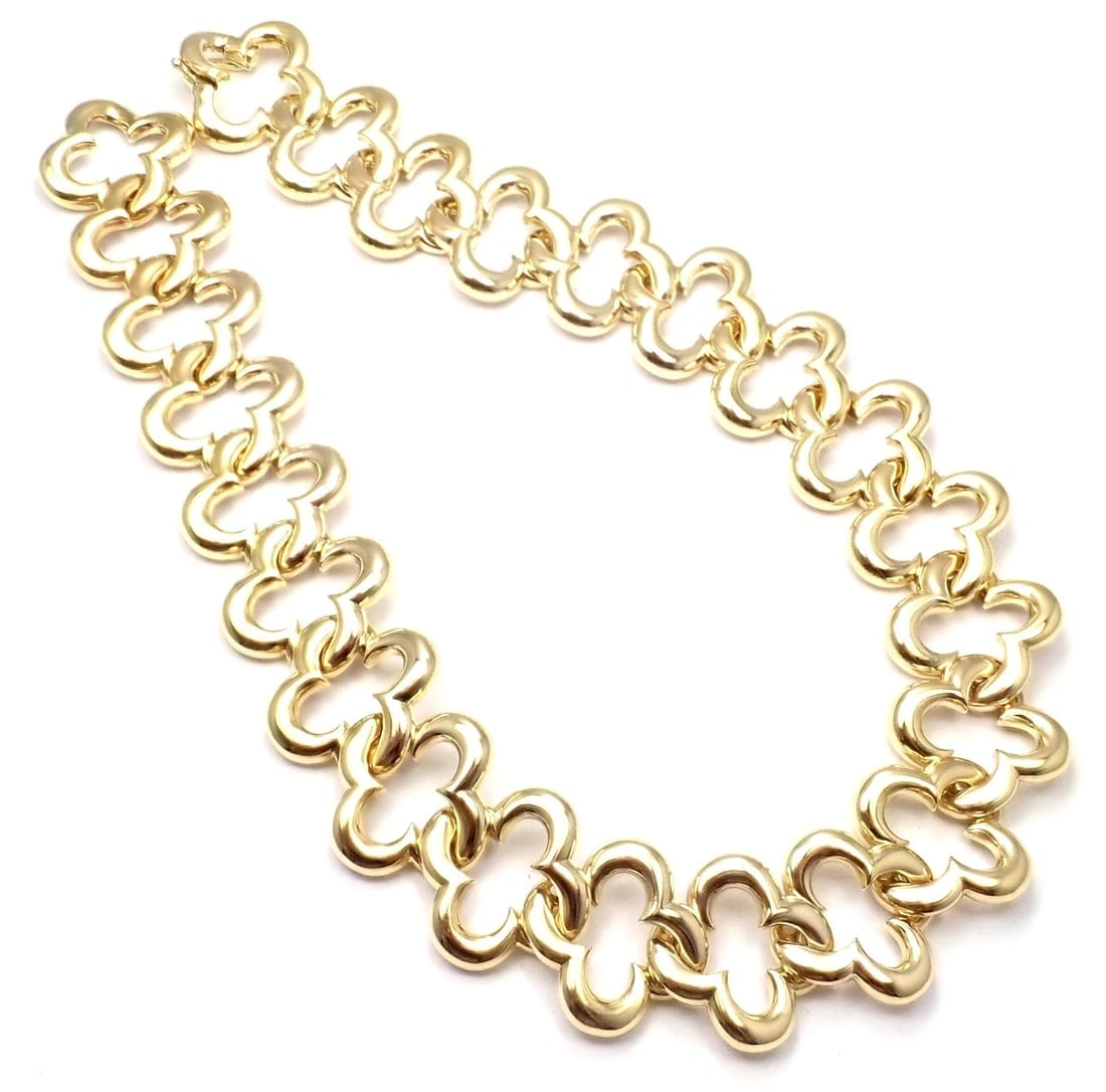 Authentic Van Cleef & Arpels 18k Yellow Gold Large Alhambra Choker Necklace 1998 - 5