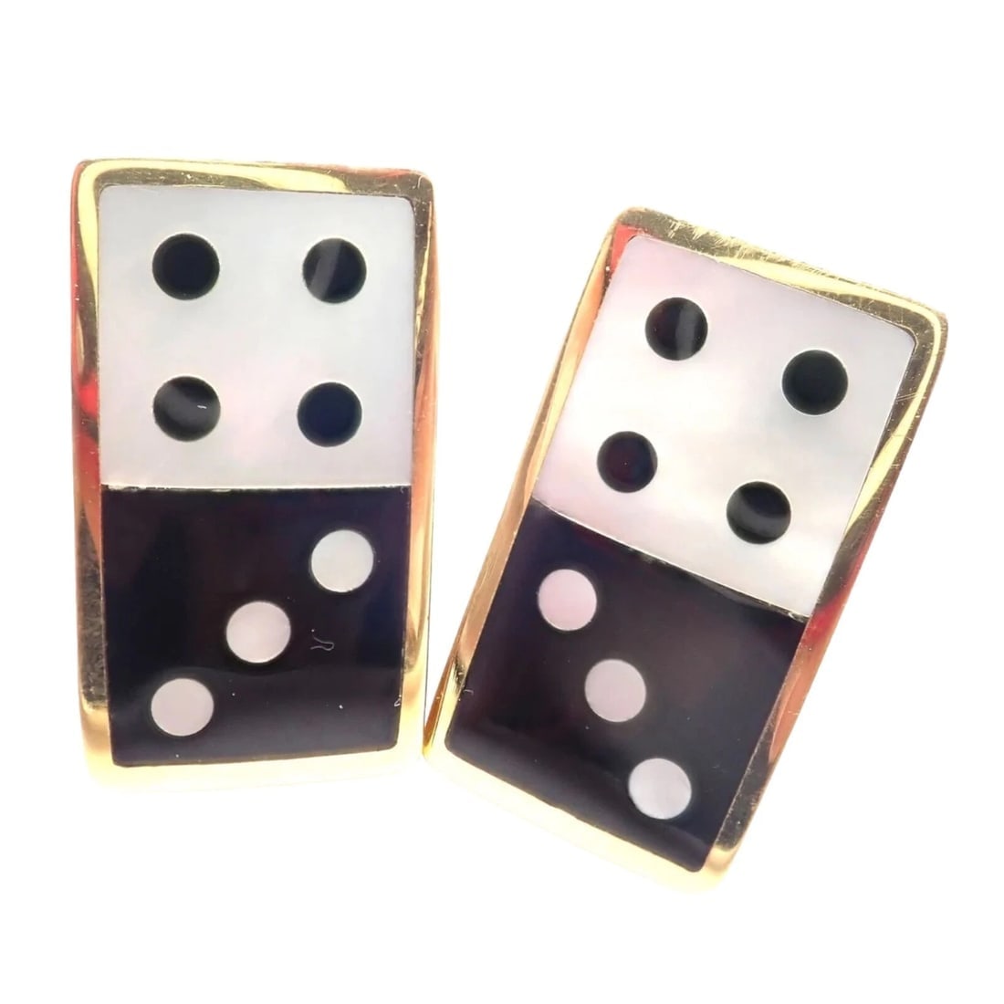 Tiffany & Co Cummings 18k Yellow Gold Inlaid Black Jade MOP Domino Earrings: Tiffany & Co Cummings 18k Yellow Gold Inlaid Black Jade MOP Domino Earrings About This Piece: The Tiffany & Co. Cummings Domino Earrings are crafted in 18k yellow gold, featuring inlaid black jade