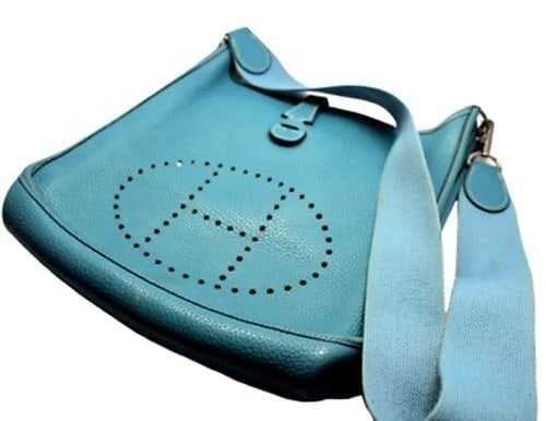 Authentic! Hermes Evelyne Blue Jean Clemence Leather PM Handbag Purse - 3