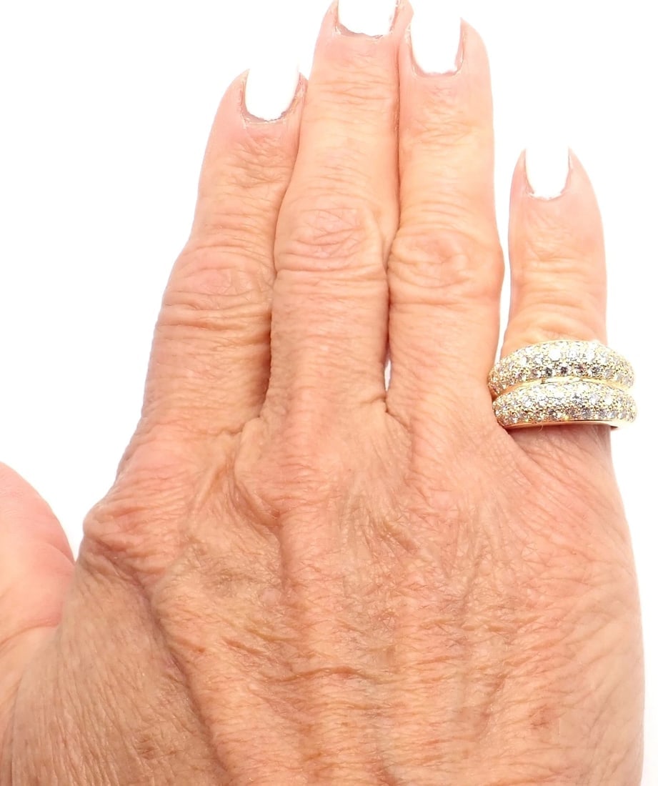 Authentic! Cartier 18k Yellow Gold Double Pave Diamond Band Ring 1993 - 10