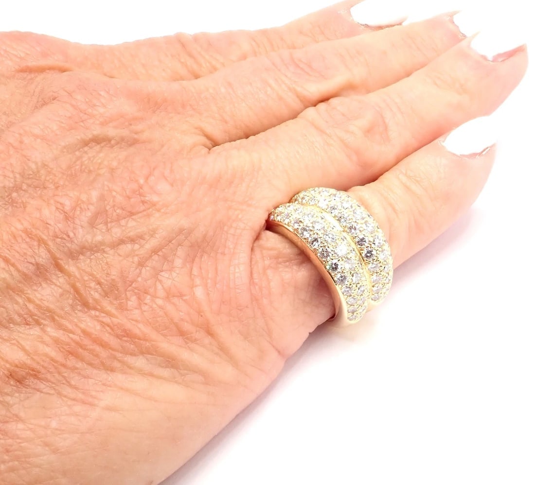 Authentic! Cartier 18k Yellow Gold Double Pave Diamond Band Ring 1993 - 11