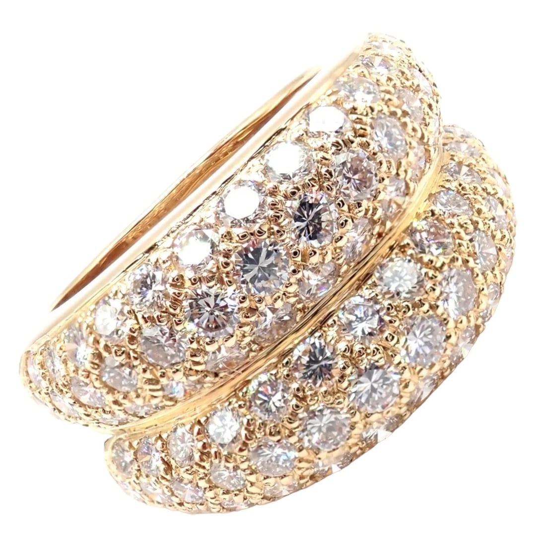 Authentic! Cartier 18k Yellow Gold Double Pave Diamond Band Ring 1993: Authentic! Cartier 18k Yellow Gold Double Pave Diamond Band Ring 1993 About This Piece: The Cartier 18k Yellow Gold Double Pave Diamond Band Ring from 1993 is a stunning piece featuring two rows of