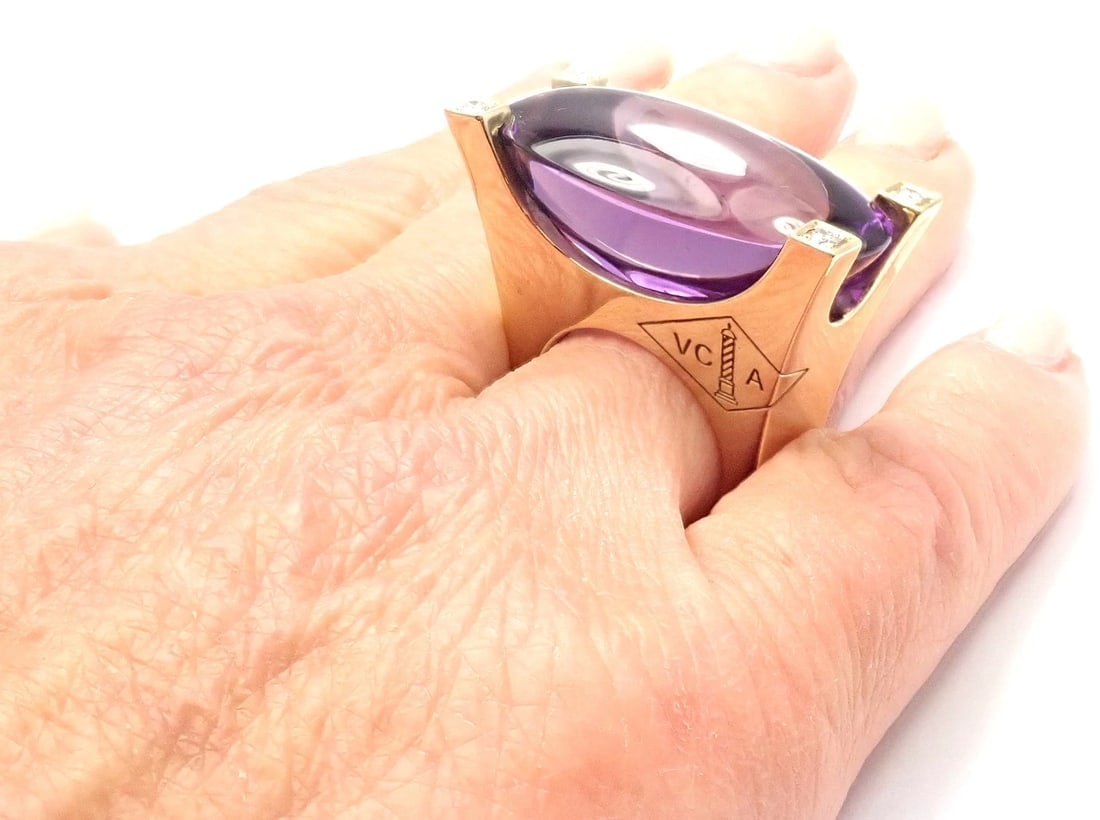 Van Cleef & Arpels Electra 18k Yellow Gold Diamond Large Amethyst Ring Paper - 15