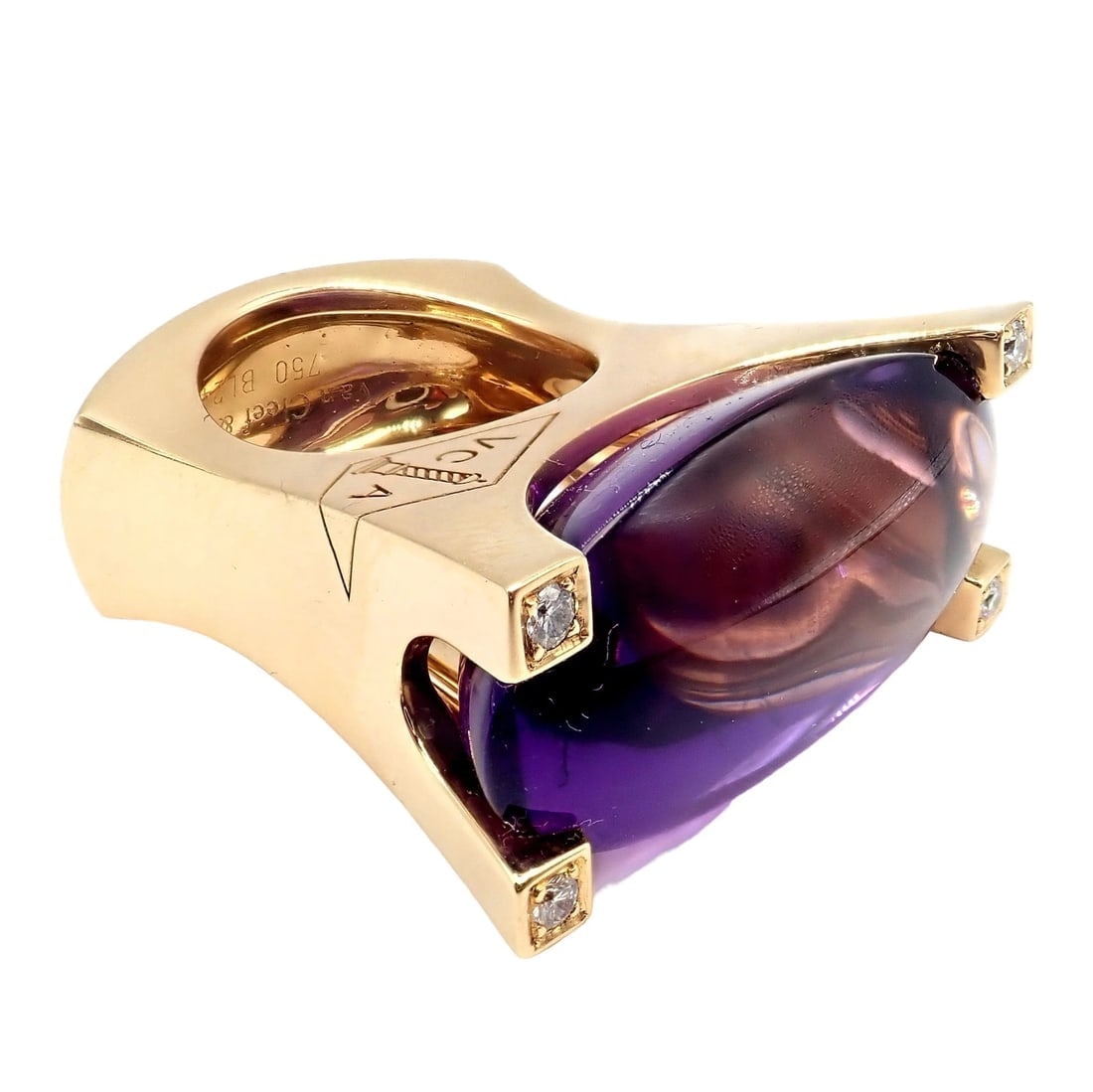 Van Cleef & Arpels Electra 18k Yellow Gold Diamond Large Amethyst Ring Paper - 4