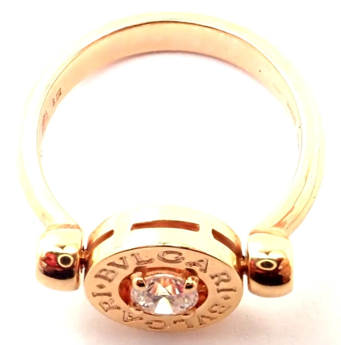 Authentic! BULGARI BVLGARI 18k Rose Gold Diamond Flip Ring Size 5.75 - 9