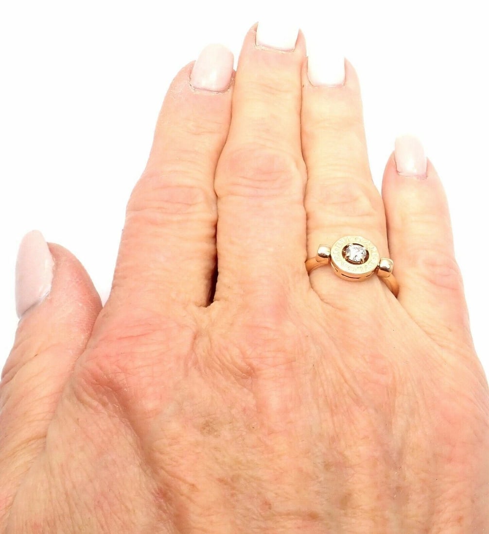 Authentic! BULGARI BVLGARI 18k Rose Gold Diamond Flip Ring Size 5.75 - 10