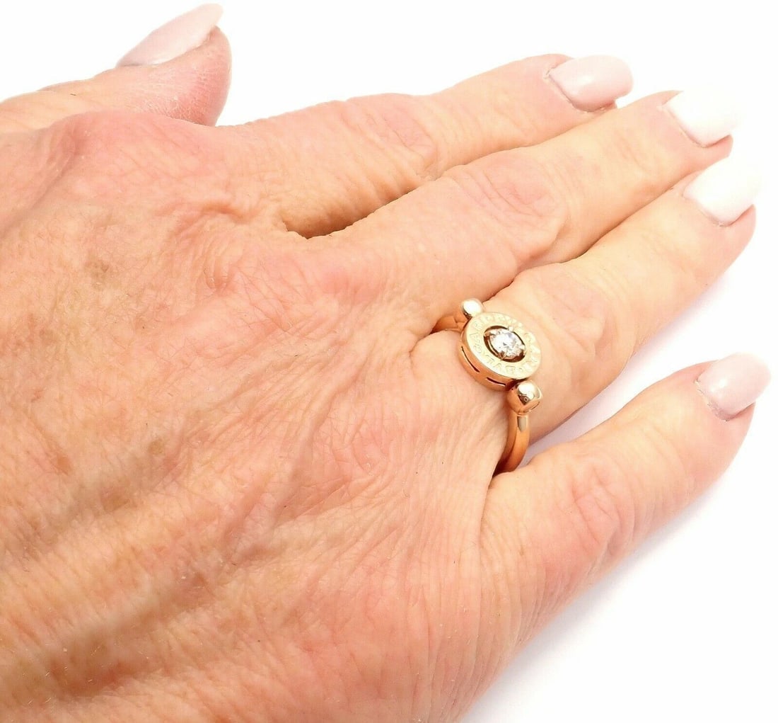 Authentic! BULGARI BVLGARI 18k Rose Gold Diamond Flip Ring Size 5.75 - 11
