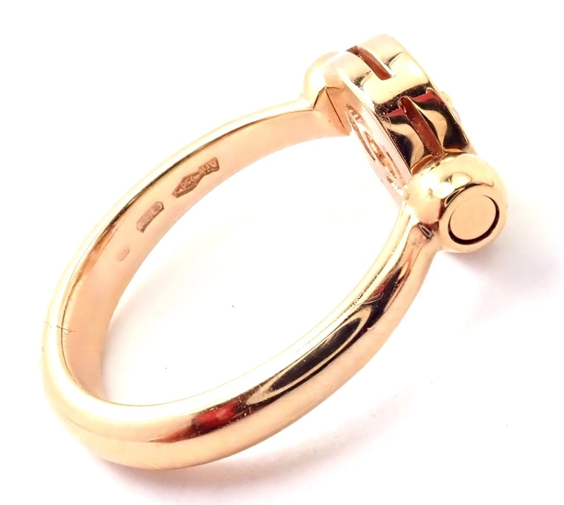 Authentic! BULGARI BVLGARI 18k Rose Gold Diamond Flip Ring Size 5.75 - 4