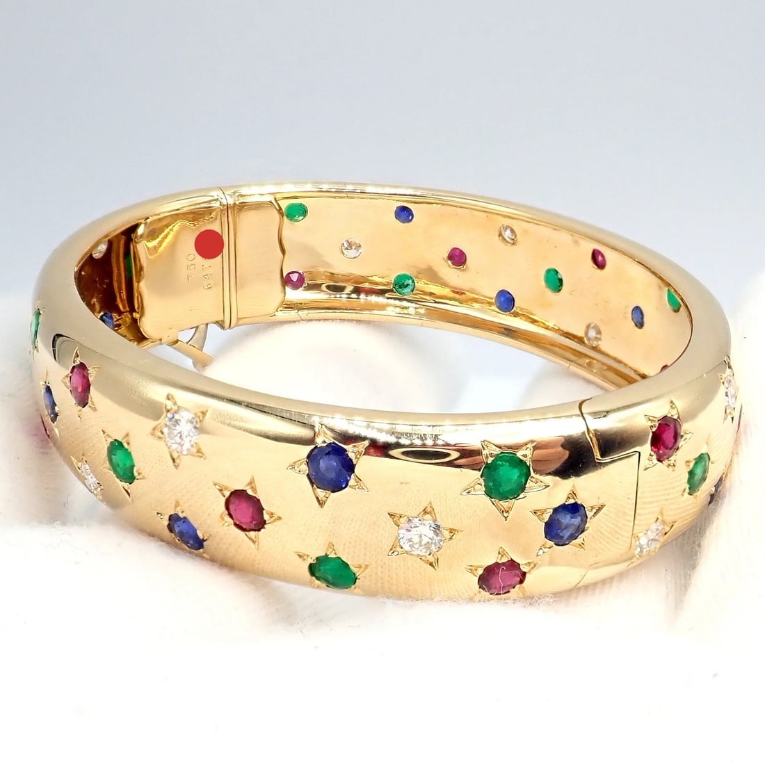 Cartier Star 18k Yellow Gold Diamond Ruby Emerald Sapphire Bangle Bracelet Cert. - 9