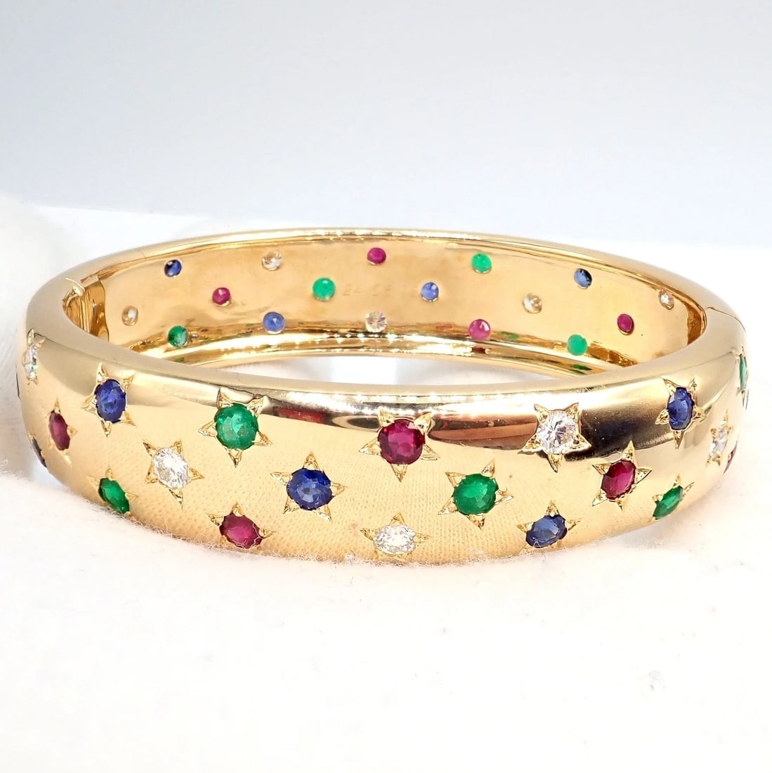 Cartier Star 18k Yellow Gold Diamond Ruby Emerald Sapphire Bangle Bracelet Cert. - 12