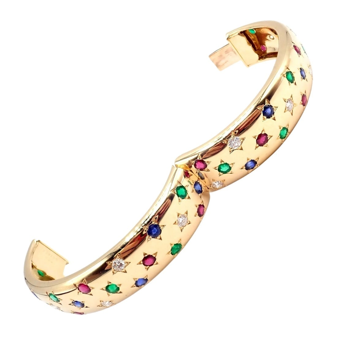 Cartier Star 18k Yellow Gold Diamond Ruby Emerald Sapphire Bangle Bracelet Cert. - 13