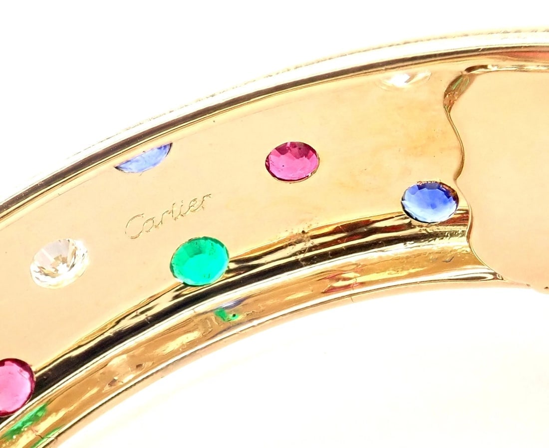 Cartier Star 18k Yellow Gold Diamond Ruby Emerald Sapphire Bangle Bracelet Cert. - 6
