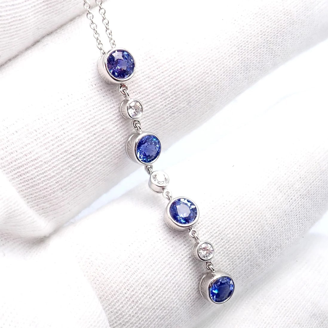Authentic! Tiffany & Co Platinum Jazz Diamond Tanzanite Pendant Necklace - 9
