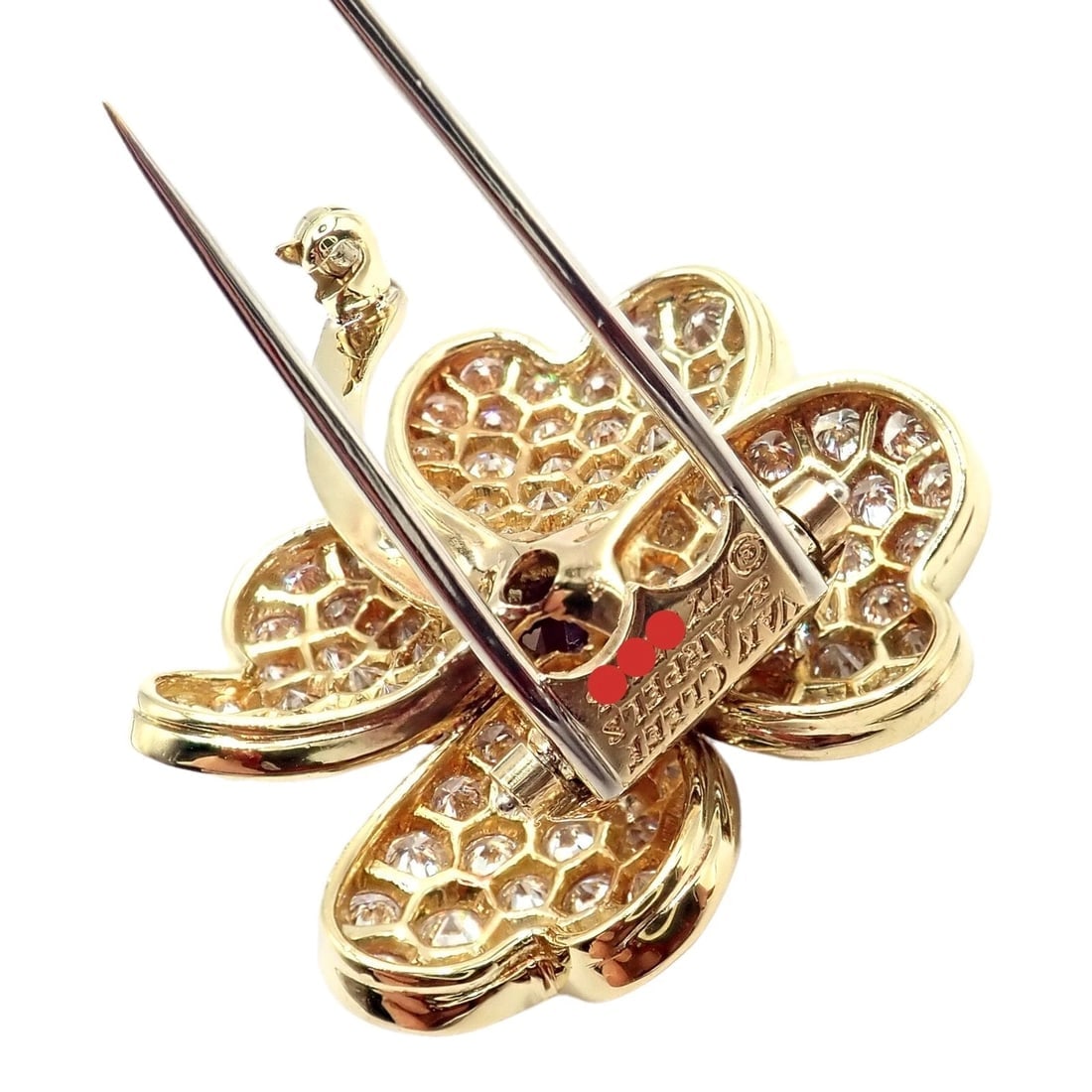 Vintage! Van Cleef & Arpels Cosmos 18k Yellow Gold Diamond Ruby Brooch Pendant - 9