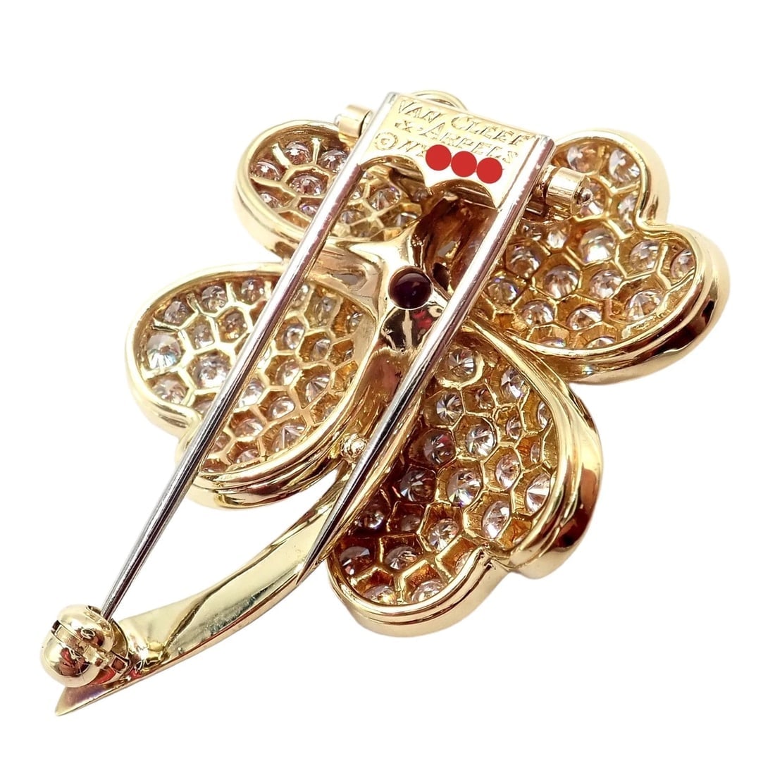 Vintage! Van Cleef & Arpels Cosmos 18k Yellow Gold Diamond Ruby Brooch Pendant - 4