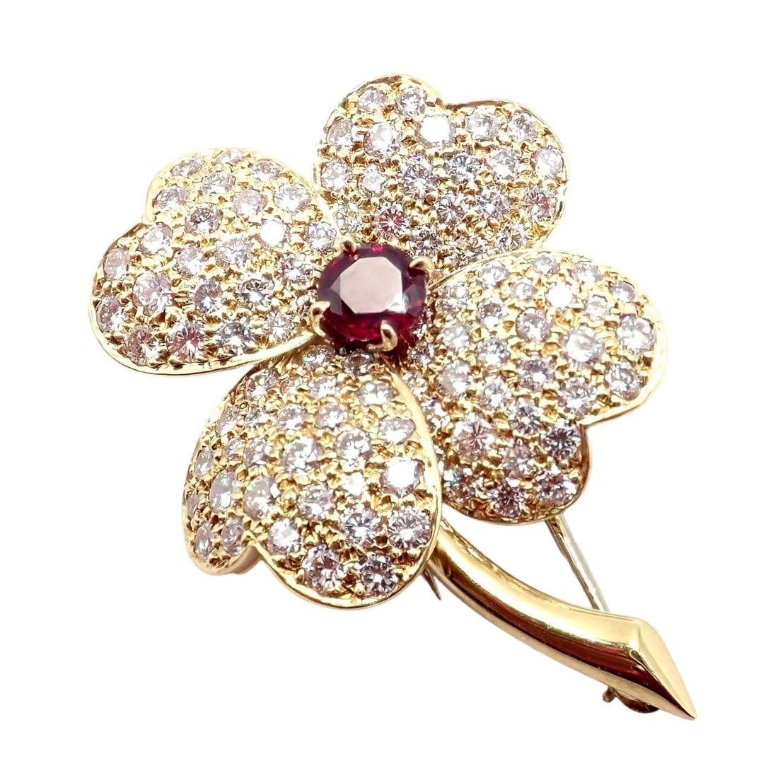 Vintage! Van Cleef & Arpels Cosmos 18k Yellow Gold Diamond Ruby Brooch Pendant - 8