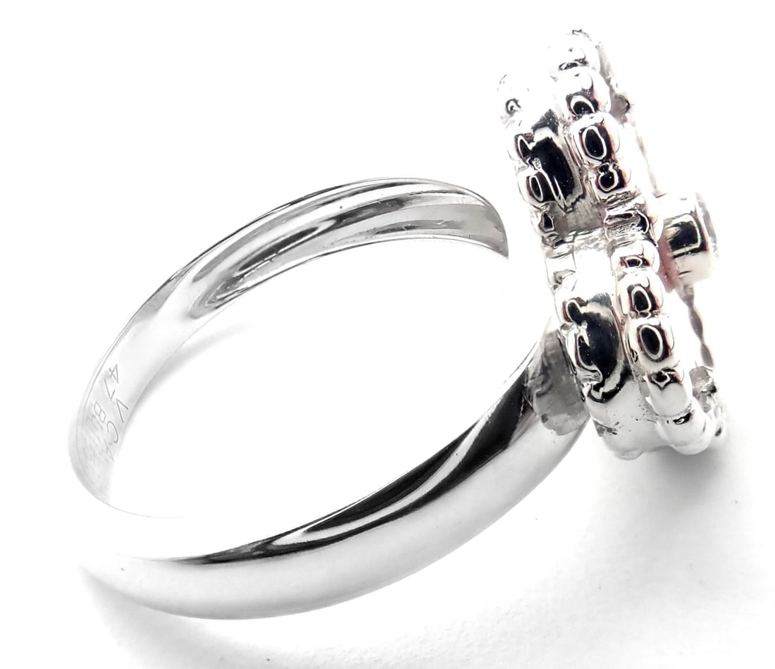Authentic Van Cleef & Arpels Alhambra 18k White Gold Pink Opal Diamond Ring Cert - 3