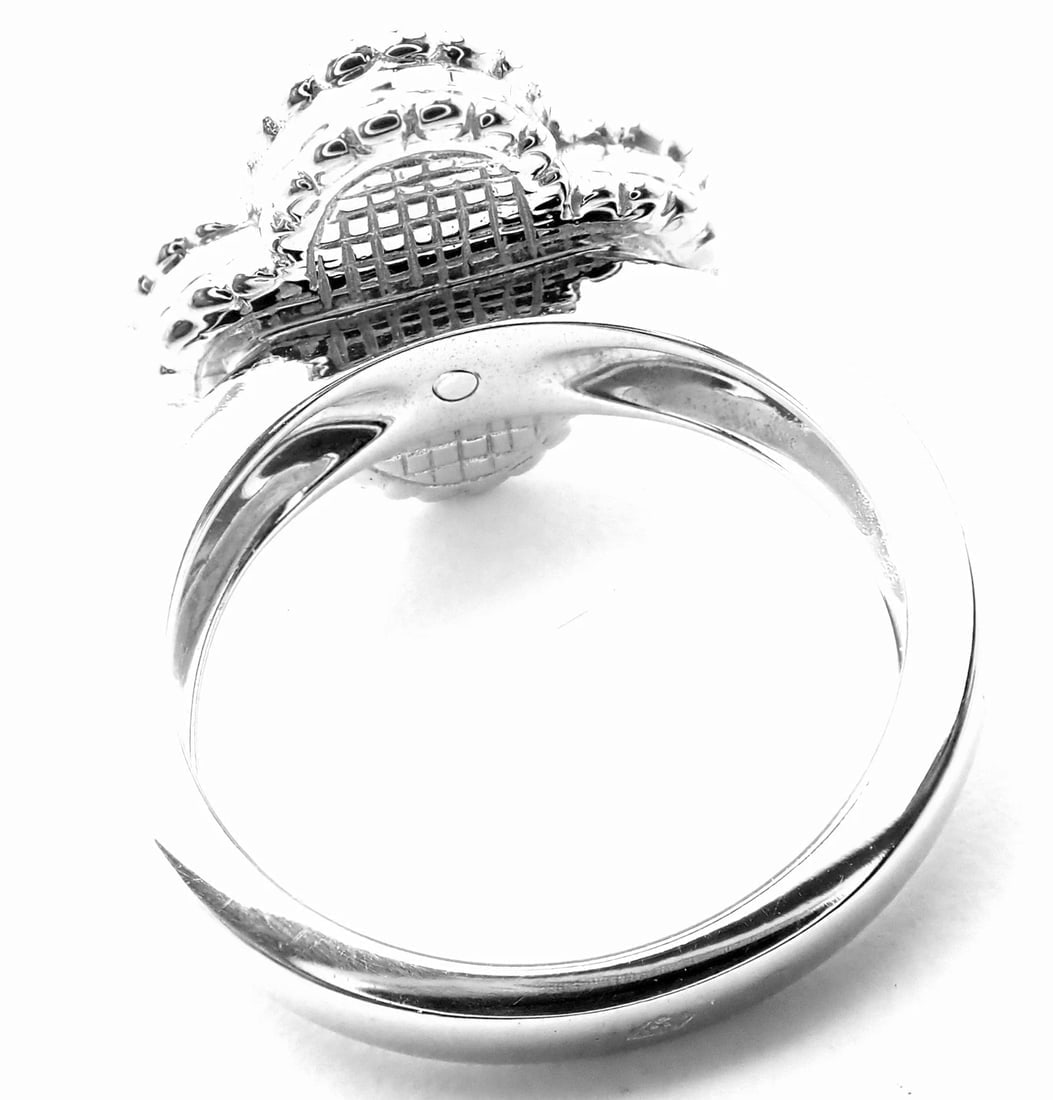 Authentic Van Cleef & Arpels Alhambra 18k White Gold Pink Opal Diamond Ring Cert - 4
