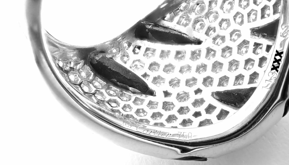 Authentic Cartier Panther Panthere Claw 18k White Gold Diamond Onyx Ring Size 53 - 9