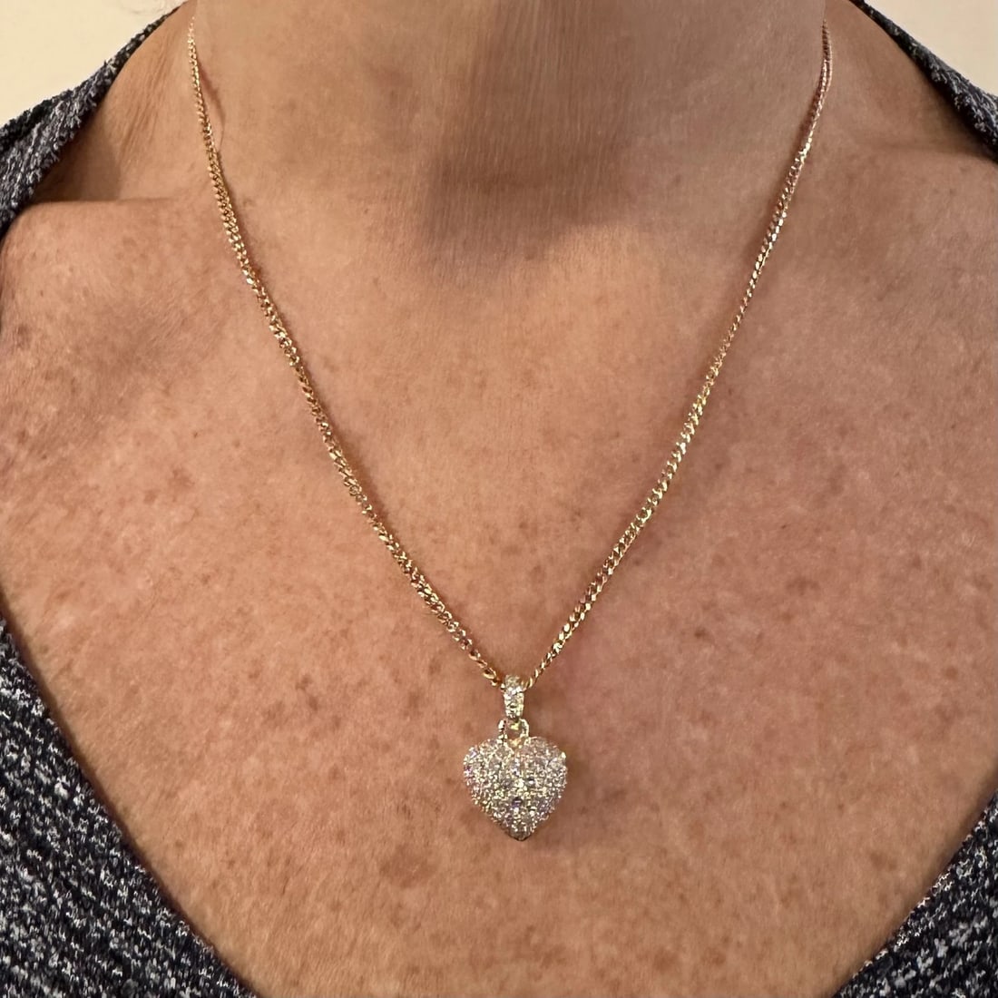 Authentic! Cartier 18k Yellow Gold 2ct Diamond Pavé Large Heart Pendant Necklace - 12