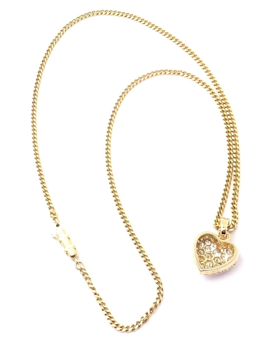 Authentic! Cartier 18k Yellow Gold 2ct Diamond Pavé Large Heart Pendant Necklace - 6