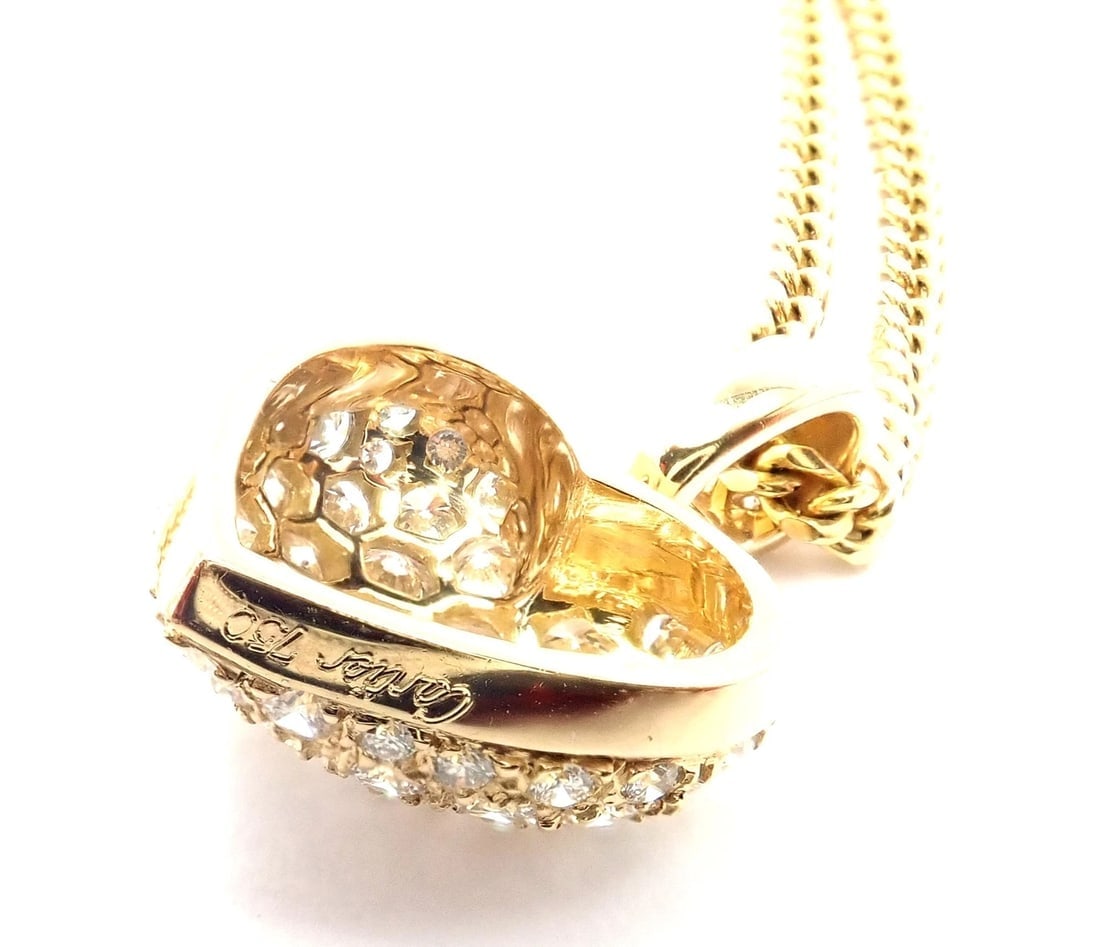 Authentic! Cartier 18k Yellow Gold 2ct Diamond Pavé Large Heart Pendant Necklace - 7