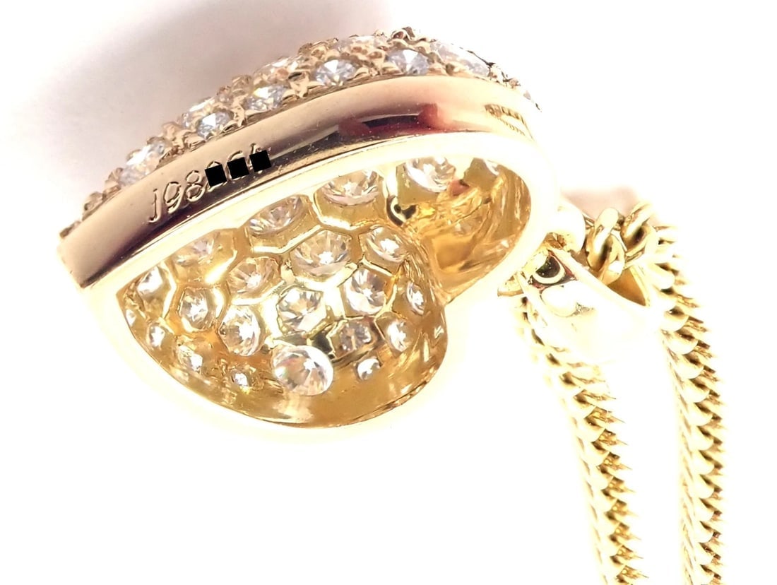 Authentic! Cartier 18k Yellow Gold 2ct Diamond Pavé Large Heart Pendant Necklace - 8