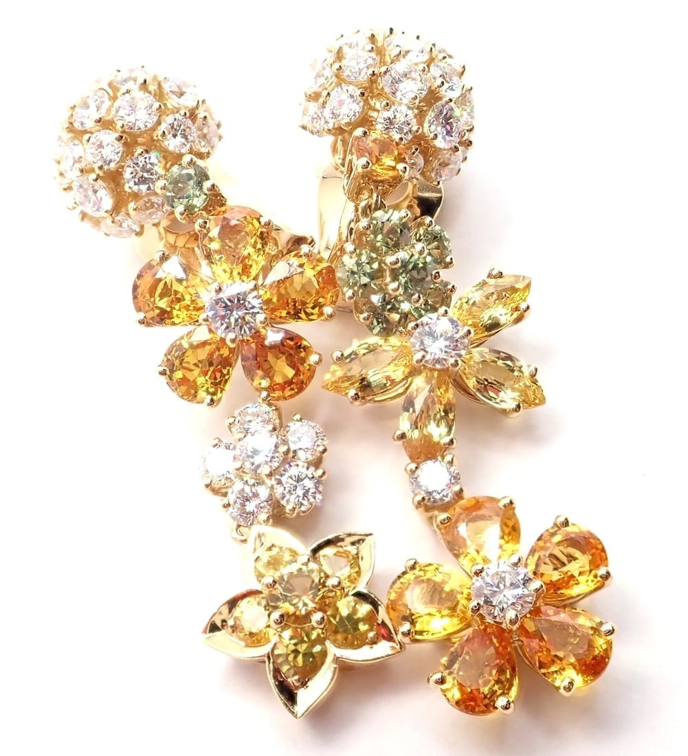 Authentic! Van Cleef & Arpels Folie des Pres 18k Gold Diamond Sapphire Earrings - 9