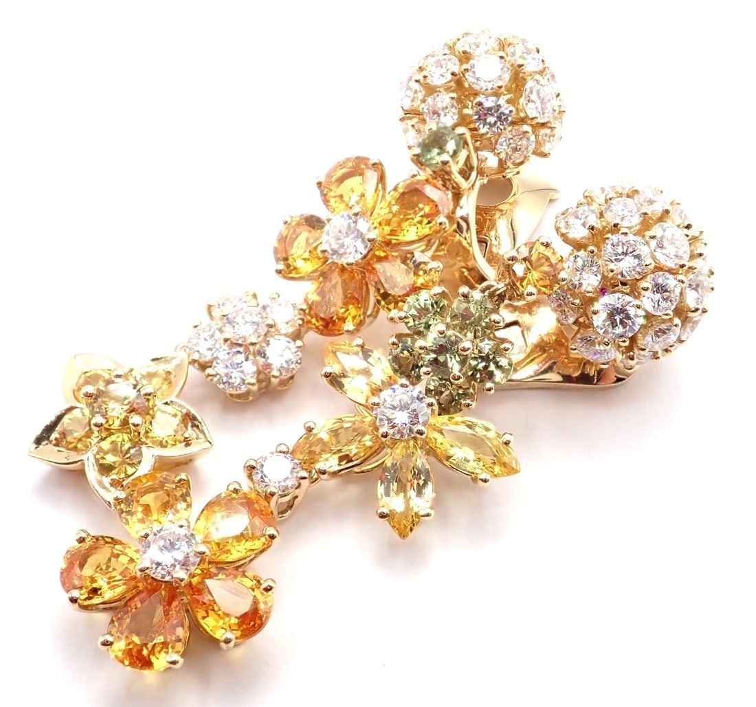 Authentic! Van Cleef & Arpels Folie des Pres 18k Gold Diamond Sapphire Earrings - 10