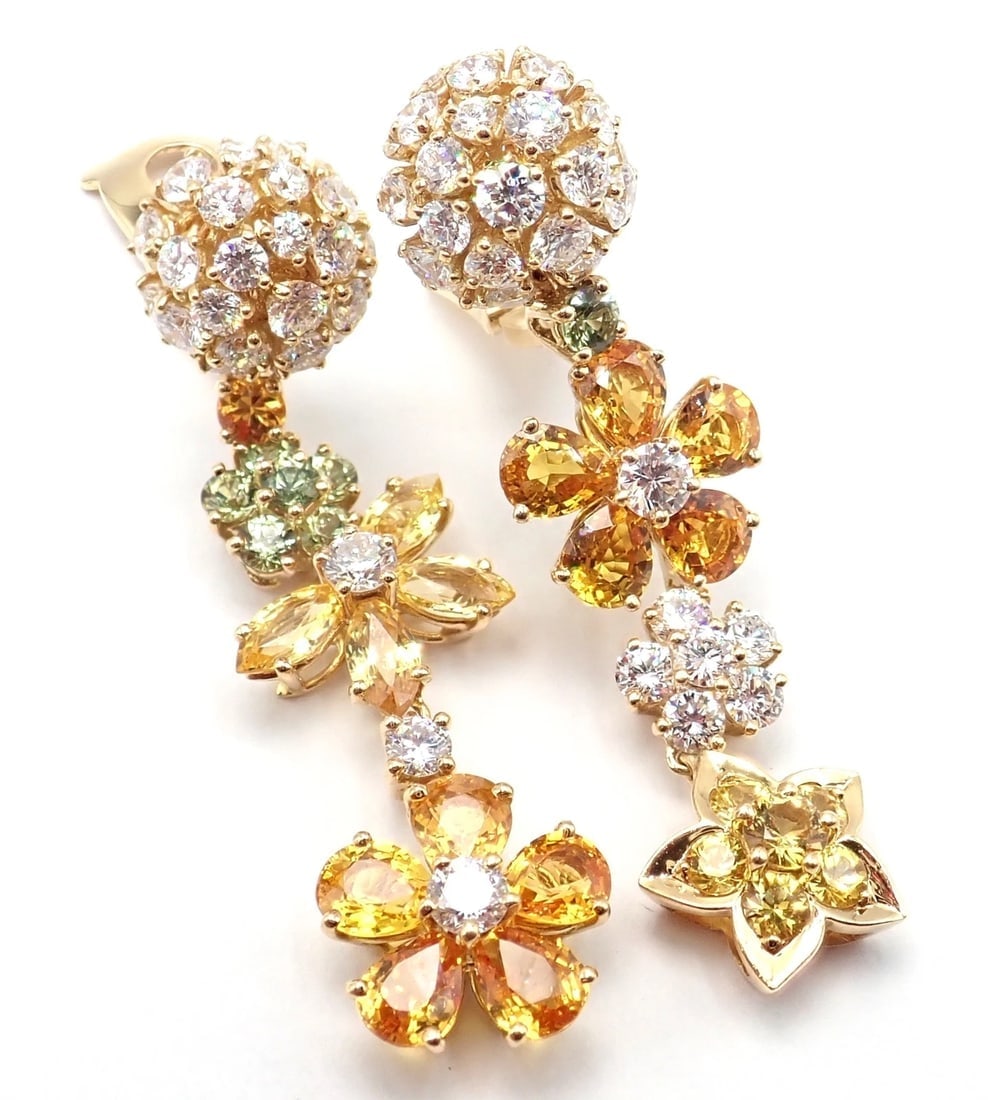 Authentic! Van Cleef & Arpels Folie des Pres 18k Gold Diamond Sapphire Earrings - 12