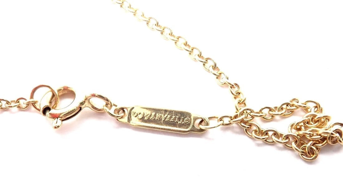 Authentic! Tiffany & Co 18k Yellow Gold Hardware Diamond Ball Pendant Necklace - 10