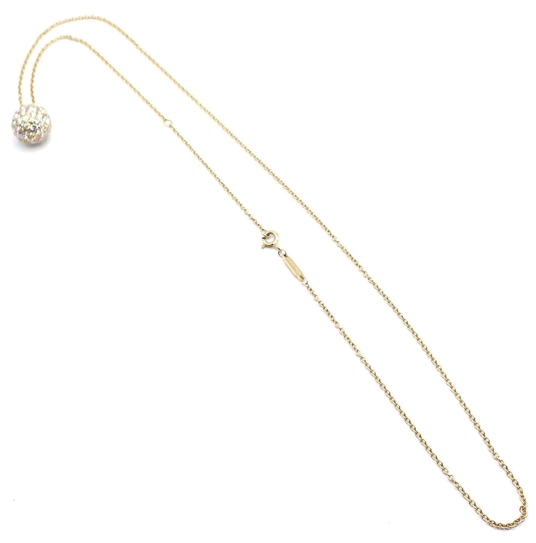 Authentic! Tiffany & Co 18k Yellow Gold Hardware Diamond Ball Pendant Necklace - 14