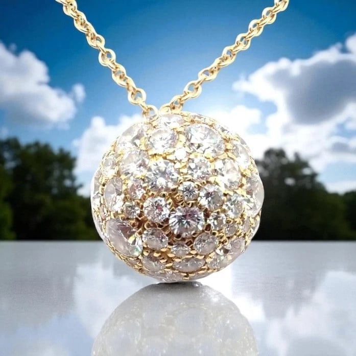 Authentic! Tiffany & Co 18k Yellow Gold Hardware Diamond Ball Pendant Necklace - 2