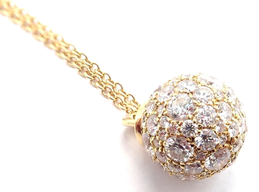 Authentic! Tiffany & Co 18k Yellow Gold Hardware Diamond Ball Pendant Necklace - 5