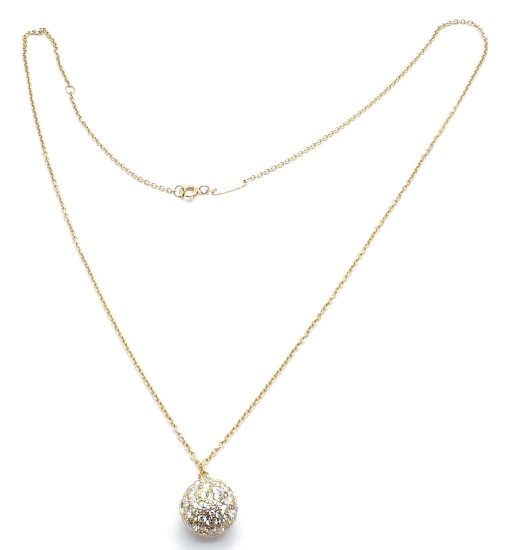 Authentic! Tiffany & Co 18k Yellow Gold Hardware Diamond Ball Pendant Necklace - 6
