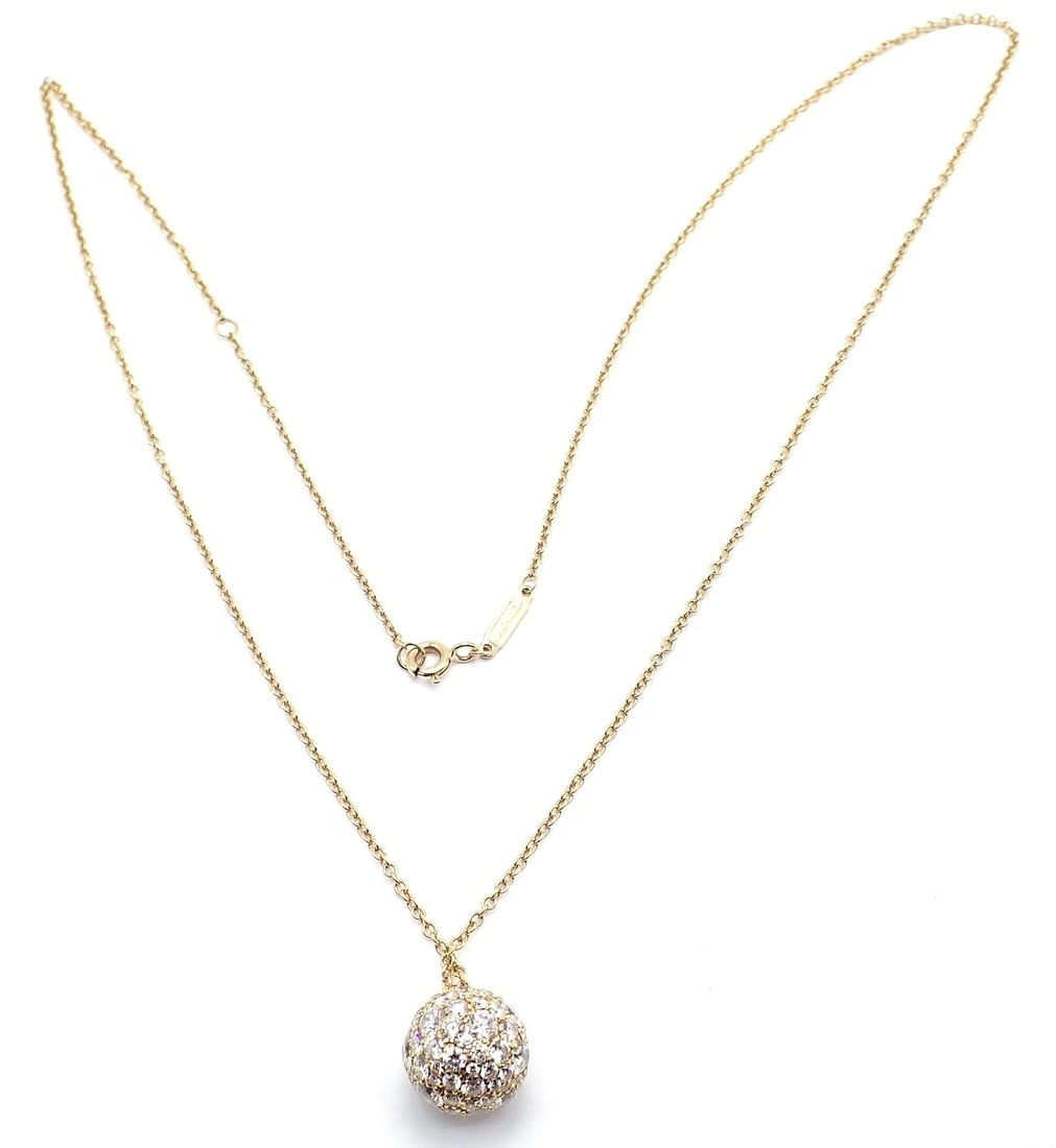 Authentic! Tiffany & Co 18k Yellow Gold Hardware Diamond Ball Pendant Necklace - 7