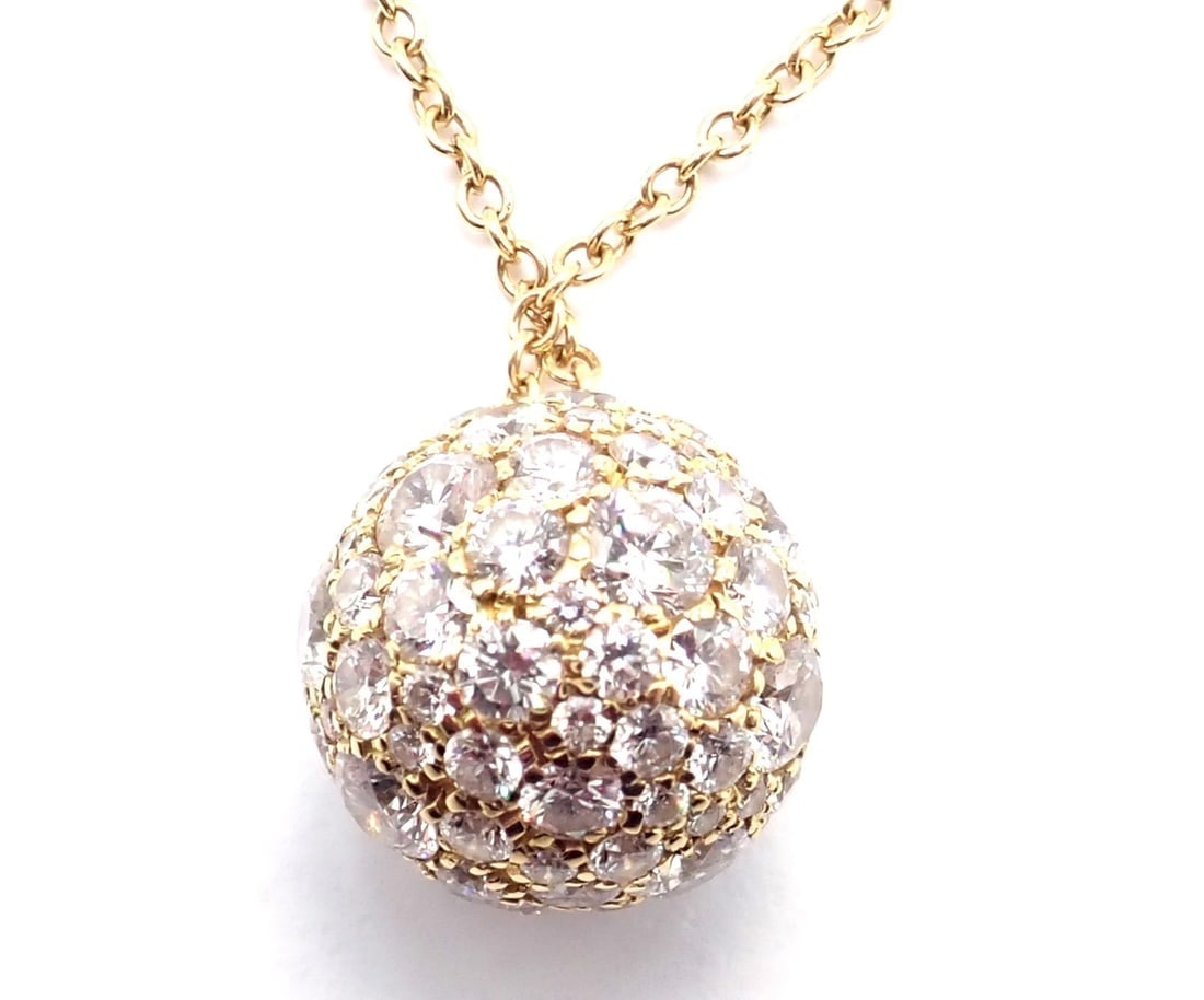 Authentic! Tiffany & Co 18k Yellow Gold Hardware Diamond Ball Pendant Necklace - 8