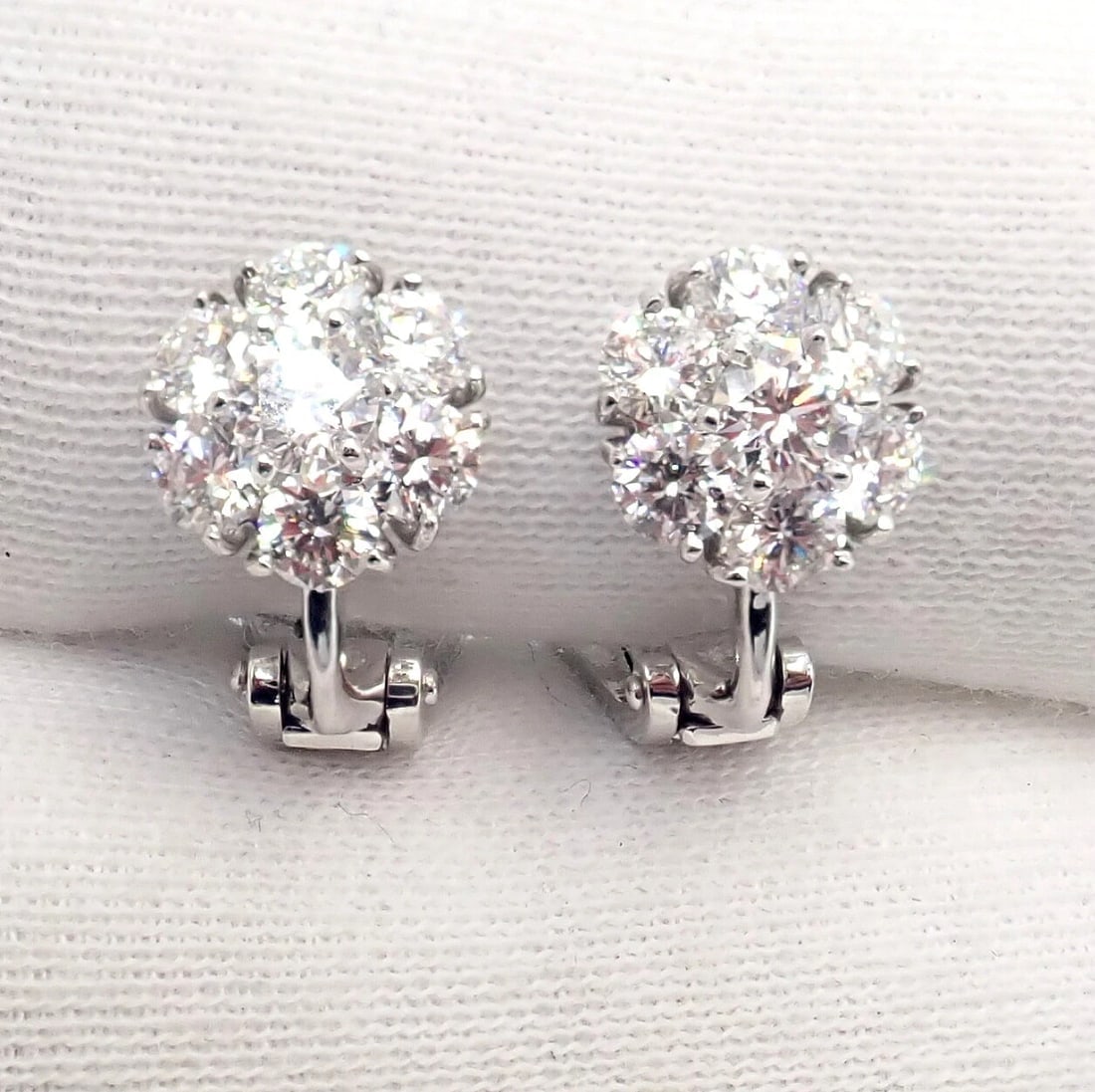 Authentic! Van Cleef & Arpels Platinum Diamond Fleurette Flower Earrings - 9