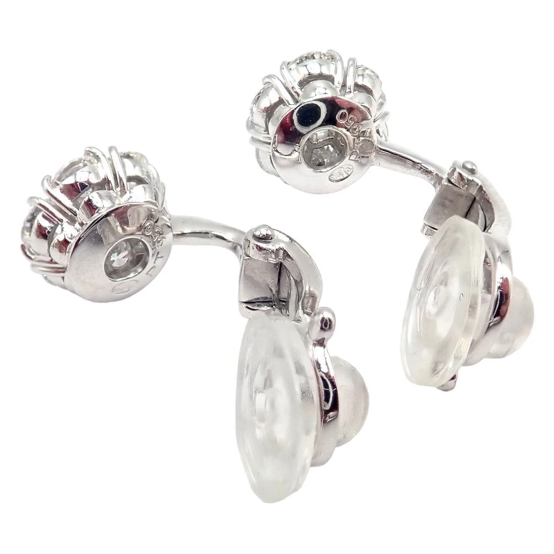 Authentic! Van Cleef & Arpels Platinum Diamond Fleurette Flower Earrings - 13