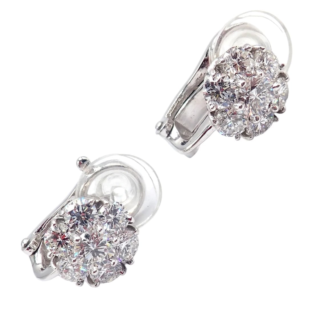Authentic! Van Cleef & Arpels Platinum Diamond Fleurette Flower Earrings - 14