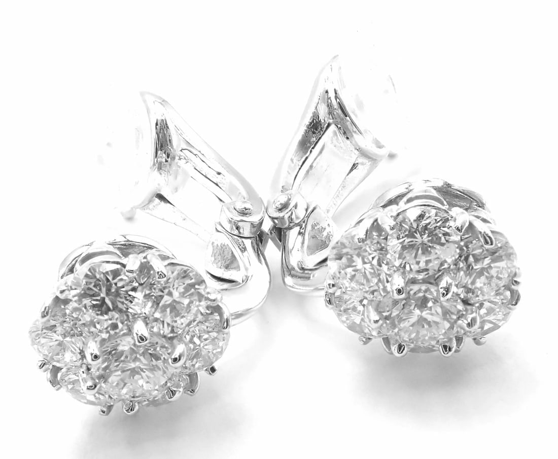 Authentic! Van Cleef & Arpels Platinum Diamond Fleurette Flower Earrings - 15