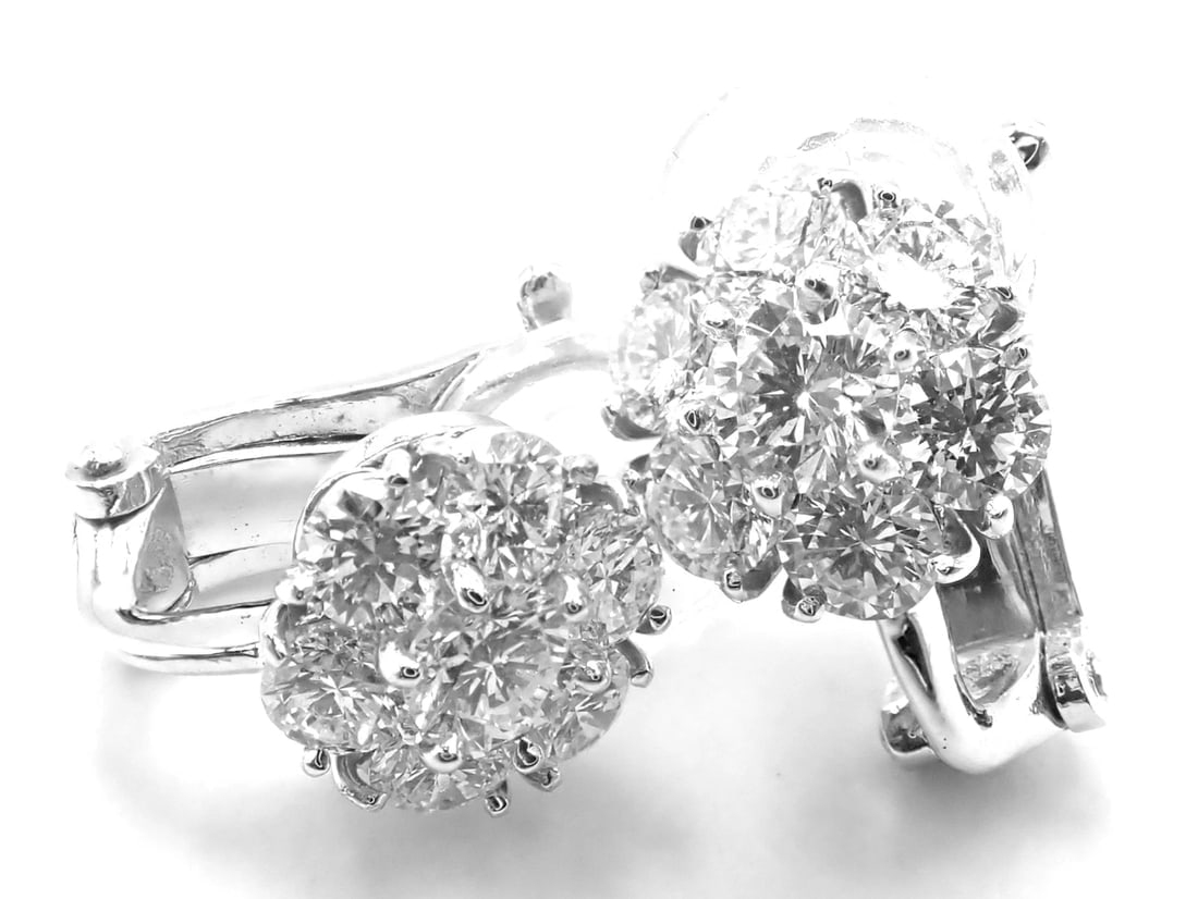 Authentic! Van Cleef & Arpels Platinum Diamond Fleurette Flower Earrings - 16