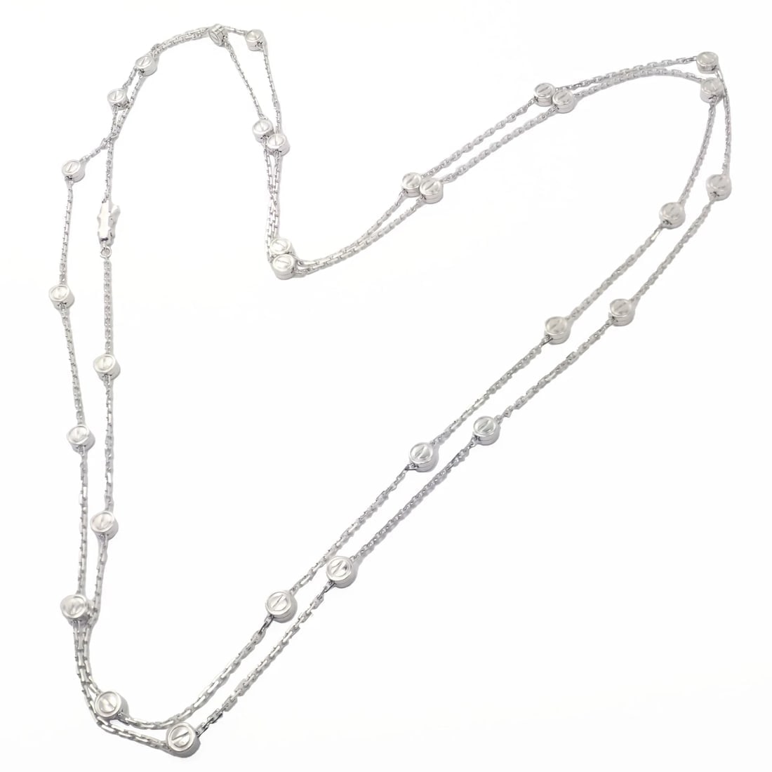 Authentic! Cartier Love Screws Station 18k White Gold 46" Long Chain Necklace - 7