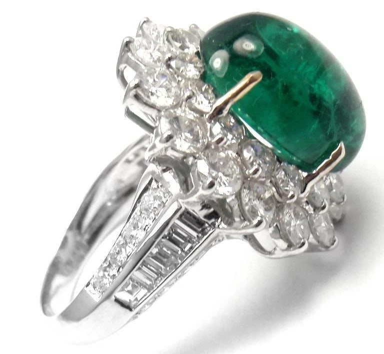Authentic Craig Drake 18k White Gold Large 10.97ct Emerald Diamond Cocktail Ring - 9